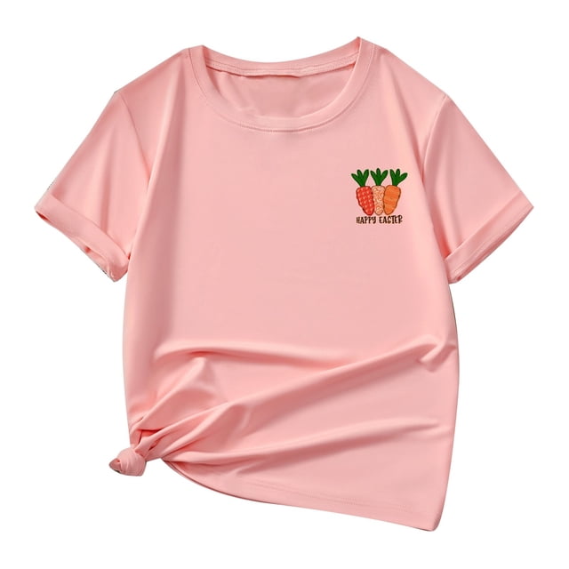 MEZZALL T-Shirts Multicolores Décontractés pour Enfants à Motif de Lettres Imprimé, Col Rond, Manches Courtes, Rose, 90
