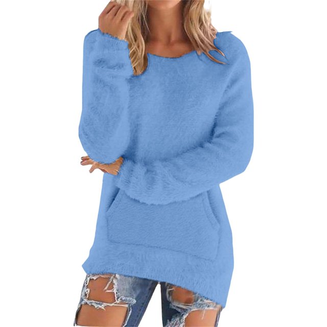 WZXFASHION Chandails Décontractés Unis à Manches Longues pour Femmes Blouse Femme Liquidation Chandail Douillet