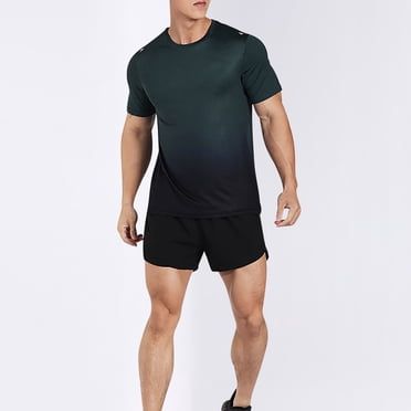 Maplenight T-Shirts Athlétiques pour Hommes Manches Courtes Élastiques Respirants Col Rond Ajusté Dégradé Entraînement Physique Sport Course Tee Shirts 2025 en Liquidation