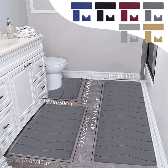 mtvxesu 3-Piece Large Foam Bath Mat Set, Soft Non-Slip Absorbent Bathroom Rugs, Washable Toilet Mats for Bath & Shower