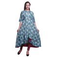 thumbnail image 1 of Bimba Robe Anarkali Imprimée à Plumes de Paon Bleues pour Femmes, Col Mandarin, Kurtis Indiens, Kurta Asymétrique - Grand, 1 of 5