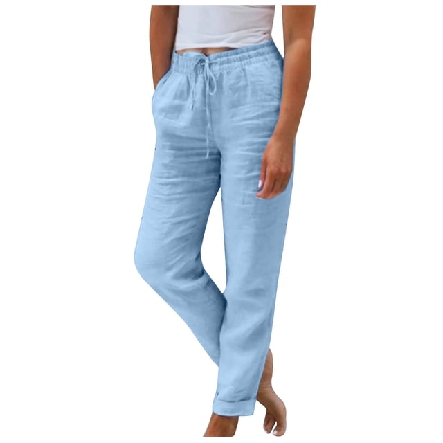 Timegard Womens Crop Pants Elastic Waisted Tapered Leg Solid Color Summer Lounge 7/8 Trousers with Pockets