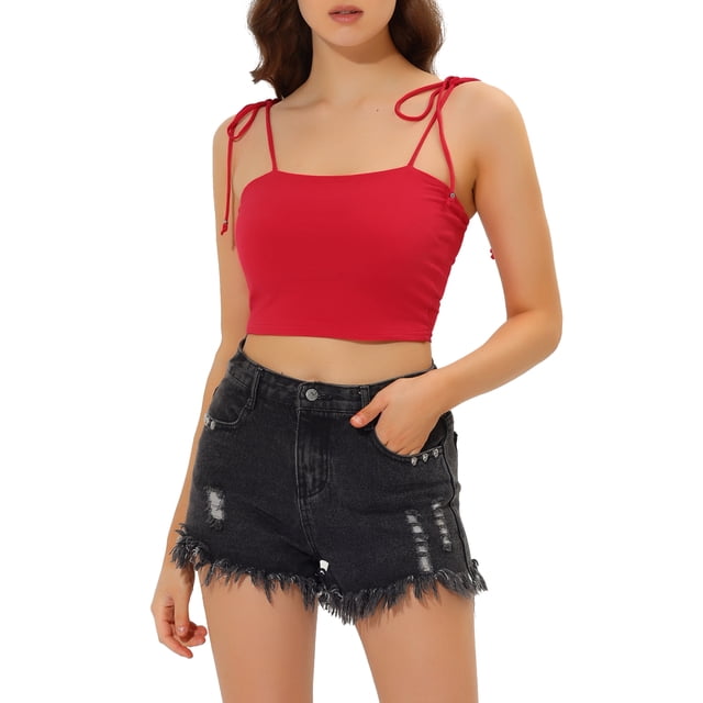 INSPIRE CHIC Camisole Tube d'Été à Bretelles Spaghetti à Rayures avec Lien pour Femme TG Rouge