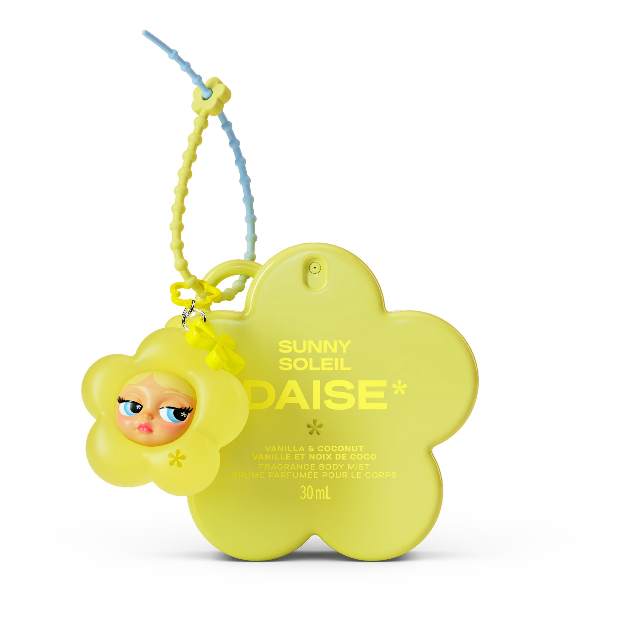 DAISE Brume Parfumée Pour Le Corps Avec Mini Breloque Dollface, Sunny, Vanille et Noix de coco, 30 mL