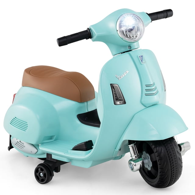 Costway Kids Ride on Motorcycle with Training Wheels Headlight Horn 6V Battery Green. A powered ride-on electric motorcycle for toddlers aged 18-36 months, featuring a bright LED headlight, realistic horn sound, and two training wheels for stability. Includes anti-slip handles, a curved seat, and puncture-proof wheels for comfort and safety. Ideal for promoting motor skills and coordination.