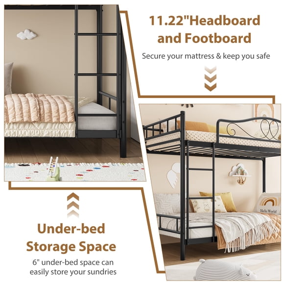 PIONEERWORKS Bunk Bed Twin Over Twin with Ladder & Full Safety Guardrail, Twin Bunk Bed 400 Lbs Load Capacity, Gold