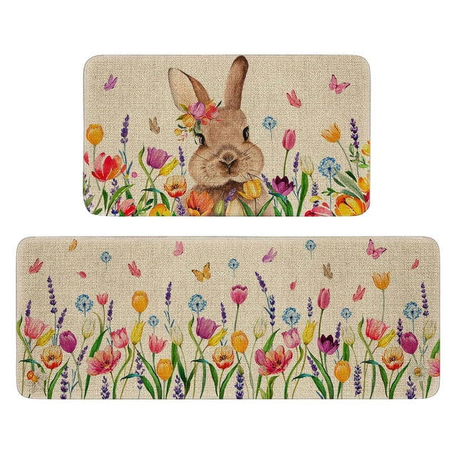 Product Category Carpet - Doormat Set for Front Door 2 Spring Flower Design Non- Home Mat Comfortable 16x43 inches