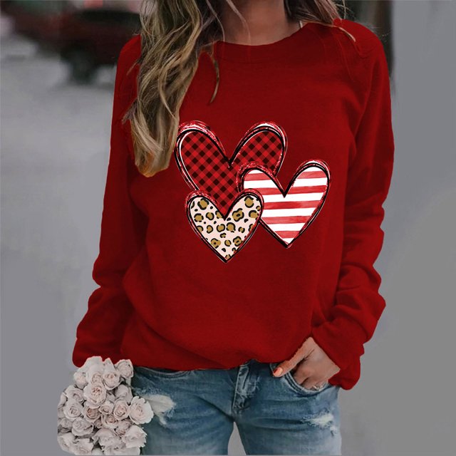 Styesk Chandails à Manches Longues pour Femmes, Imprimé de Cœur, Hauts de Sortie, T-Shirts Confortables et Doux à Col Rond, Chandail à Enfiler, Mode, Ample, Léger, Chandail en Molleton, Graphique de la Saint-Valentin, Hauts Décontractés