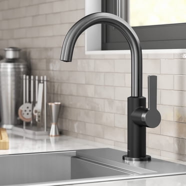 KRAUS Oletto Robinet de Bar de Cuisine à une Poignée en Acier Inoxydable Noir Mat Sans Taches, KPF-2822MBSFSB