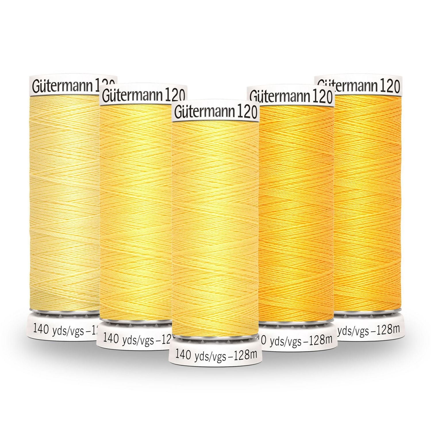 GÜTERMANN Sew-All polyester fil No. 120 Colour Gradient 5-Pack, jaune, 128 m (140 yd)