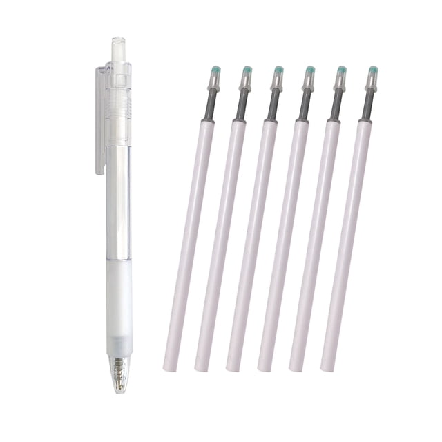 Amdohai 1pc Refillable & Retractable Gel Ink Pens 0.5mm Black Ink Gel Pen with 6 Ink Refills for Office School Students Adults