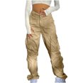 thumbnail image 2 of RKSTN Womns Pants Street Style Fashion Design Sense Multi Pocket Overalls Drawstring Elastic Low Waist Sports Pants Lightweight Soft Workout Pants, 2 of 5