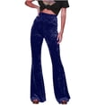 thumbnail image 1 of AherBiu Women's High Waisted Velour Bell Bottom Pants, Solid Color, Small US: 4, 1 of 7