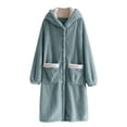 thumbnail image 3 of Meichang Women's Hood Robe Plush Fleece Long Sleeve Button Down Winter Bathrobe Soft Fuzzy Fluffy Cozy Knee Length Robe with Pockets, 3 of 10