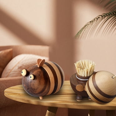 EGNMCR Toothpick Holder Little Bee Solid Wood Toothpick Box Cute Living Room Desktop Decoration Home Wooden Toothpick Box Toothpick Holders