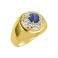 thumbnail image 3 of RYLOS Men's Rings Yellow Gold Plated Silver Designer Gypsy 7MM Gemstone & Diamond Ring Blue Star Sapphire Size 11, 3 of 6