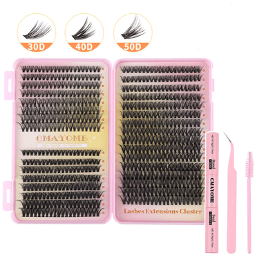 Méga Trousse de Cils en Grappe DIY - 60D/80D/100D Courbure et Volume Mixtes, Fibre de Qualité Supérieure, Réutilisable et Résistant à la Sueur, Convivial pour Débutants, Trousse de Maquillage des Yeux Personnalisée avec Ensemble d'Outils Rose de 4 Pcs (DIY-Ensemble-291)