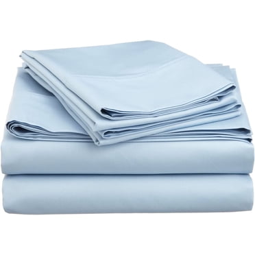 Sheet Set Blue Solid 100 Percent Pure Cotton Super Soft 4-Piece Sheet Set with 10" Inch Pocket Sheet Set 450TC (Twin, Blue)