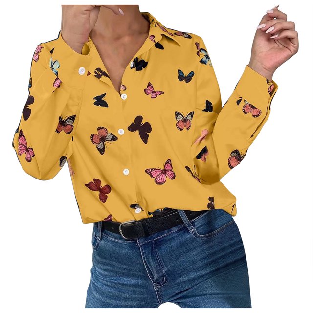 Pompotops Chemise à Manches Longues Imprimée Numérique pour Femme Chemise Imprimée Haut Mode en Solde