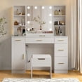 thumbnail image 1 of BeesClover Ensemble de Coiffeuse Style Ferme avec Miroir Éclairé, Coiffeuse Moderne de 56 Pouces avec Station de Recharge et Étagères de Rangement, Table de Toilette pour Femmes et Filles, 3 Modes d'Éclairage, Luminosité Réglable, 1 of 8