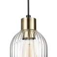 thumbnail image 2 of 1-Light Matte Black Pendant Light with Ribbed Glass Shade and Matte Brass Accent, 2 of 8