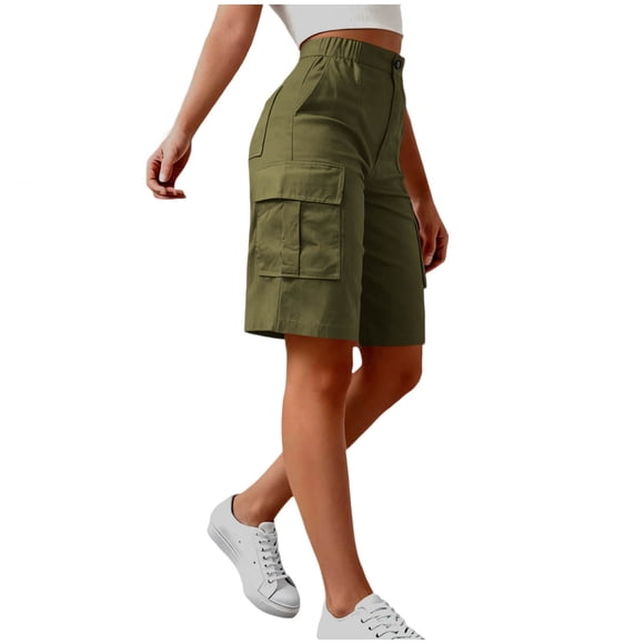 Yuzhih Women's Bermuda Cargo Shorts Casual Summer High Waist Hiking Shorts with Multi Pockets Knee Length Shorts