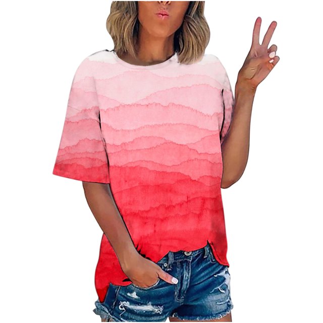 CEHVOM T-shirt Imprimé de Mode pour Femmes, Manches Courtes, Blouse à Col Rond, Hauts Décontractés, Liquidation