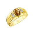 thumbnail image 3 of RYLOS Men's Rings 14K Yellow Gold Ring Classic Designer Style 8X6MM Oval Gemstone & Diamond Ring Tiger Eye Birthstone Rings For Men Size 9, 3 of 7