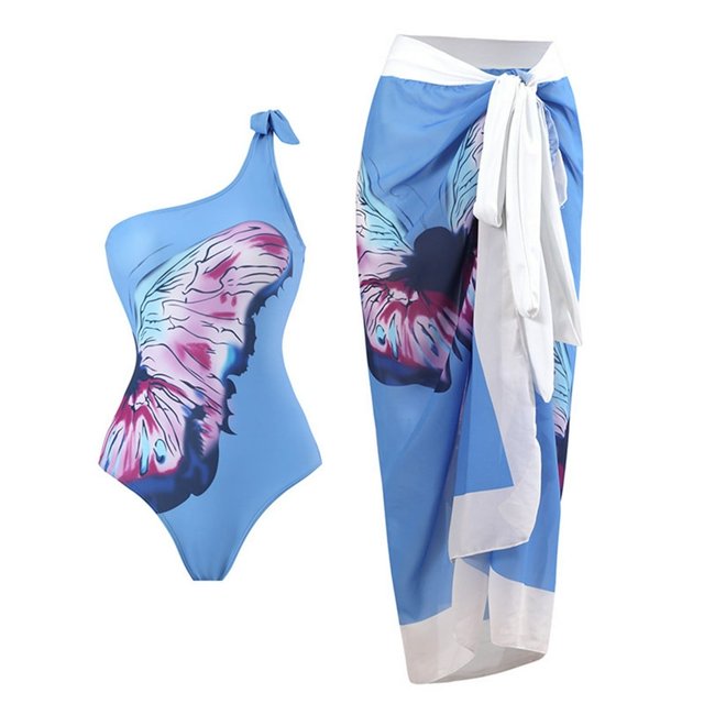 Maillot de Bain une Pièce pour Femmes avec Jupes Maxi Bikini Enveloppantes 2 Pcs Imprimé Floral Maillot de Bain Contrôle du Ventre Ensemble Tankini