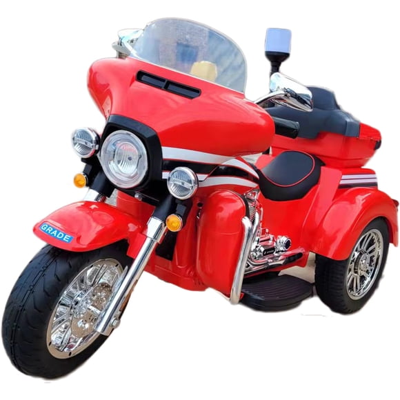 Moto de Police 12 V pour Enfants, Tricycle à Chevaucher avec Lumières de Sirène, Lecteur de Musique - Rouge