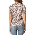 thumbnail image 3 of INSPIRE CHIC Blouse Florale Décontractée à Manches Courtes pour Femme, Col Noué à Volants, TP, Brun, 3 of 7