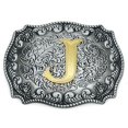 thumbnail image 2 of HUABOLA CALYN Western Belt Buckle Initial Letters ABCDEFG to Y-Cowboy Rodeo Silver Large Belt Buckle for Men and Women (J) Upgrade, 2 of 4