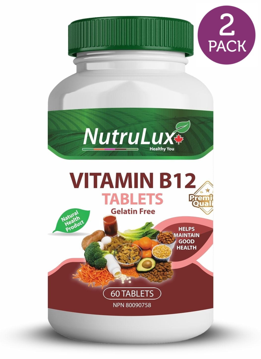 Vitamin B12 ( 1000 mg Vitamin B12 ) Halal Gelatin Free Tablets(Pack of 2)