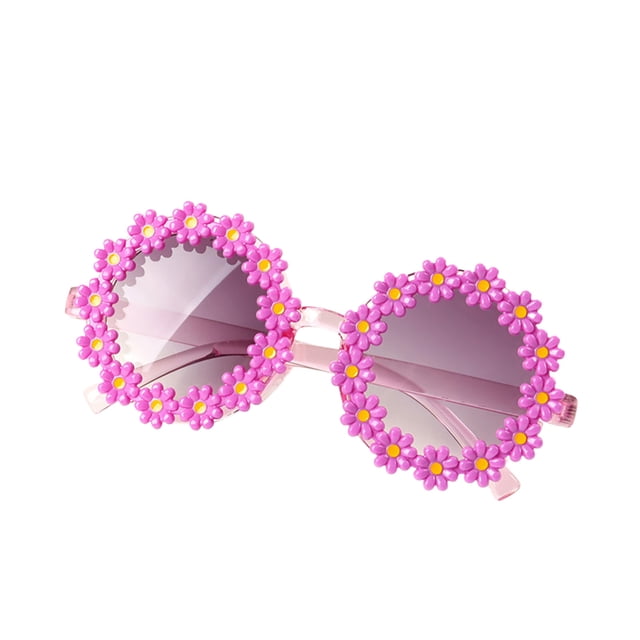 Lunettes de Soleil Rondes à Fleurs pour Enfants - Matériau PC, Protection UV 400, Design Mignon, Durables et Résistantes à la Chaleur, pour Bébés Filles/garçons (Plage/été en Plein Air)