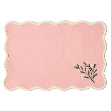 Holiday Time Maison De Noel Collection Berry Sprig Scalloped Icon Embroidered Placemat, Pink/Multi, 13" x 19"