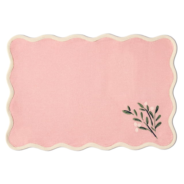 Holiday Time Maison De Noel Collection Berry Sprig Scalloped Icon Embroidered Placemat, Pink/Multi, 13" x 19"