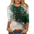 thumbnail image 1 of FAIWAD Femmes Bloc de Couleur 3/4 Chemises Col Rond Blouses Décontractées Élégantes Grande Taille Tunique de Sortie, 1 of 5