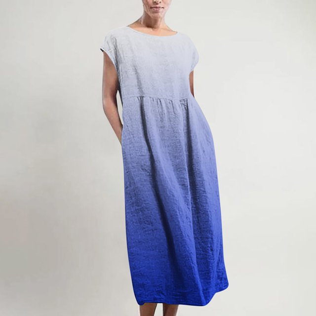 TopLLC Robe Sans Manches à Col Rond Robe Maxi Sans Manches pour Femmes avec Poches en Lin Ample et Bouffante Caftan Longue Robe Femme Robe