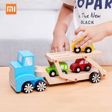 BEVA 6pcs Natural Wooden Building Blocks Toys Truck Car For Children Baby Education Bricks Toys Magic Train Disassembly Assembly Car Toy