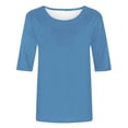 thumbnail image 4 of Erwazi T-Shirts à Manches Mi-Longues pour Femmes, Décontractés, Coupe Ample, Col Ras du Cou, Mignons, Unis, Tuniques Basiques, 4 of 5