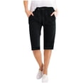 thumbnail image 1 of Summer Clearance 2025! Womens Plus Size Pants,Women Solid Color High Waisted Elastic Drawstring With Pocket Cotton And Linen Five Quarter Pants, 1 of 5