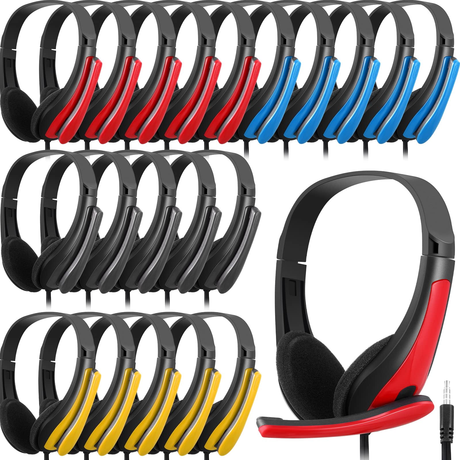 Yunsailing 20 Pack Bulk Classroom Headphones with Microphone Students Kids Wired School Class Headphones for School Library Computer Office Meeting Adults 3.5 Jack Unive