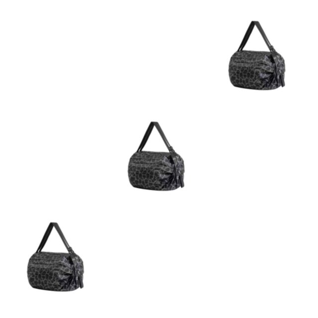 kurtrusly Reusable Foldable Storage Bag Eco-friendly And Versatile Waterproof Polyester Shopping Bag For Travel Beach Bag Handbag black pantherpattern 3Set