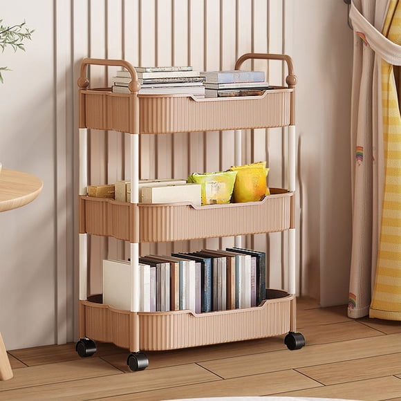 CQCYD 3-Tier Rolling Cart, Kitchen Bathroom Storage Organizer with Armrests, Plastic Utility Trolley, Heavy Duty Rolling Cart for Toiletries and Living Room