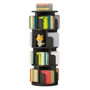 QinaQin 4-Tier Rotating Bookshelf Storage Rack for and Adults Corner Spinning Book Shelf for Small Space Wood Revolving Bookcase Organizer for Bedroom And Living Room (Black)