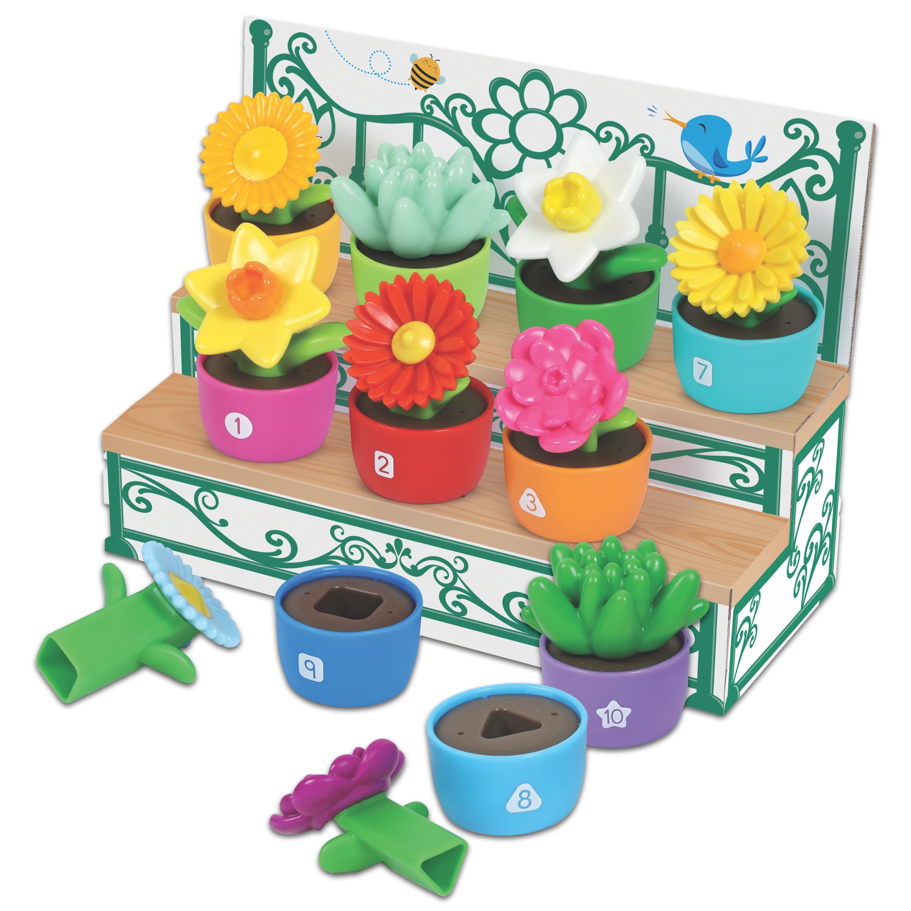 Learning Resources Jardin de formes et de couleurs, jouets à trier et à empiler pour enfants, 18 mois et plus