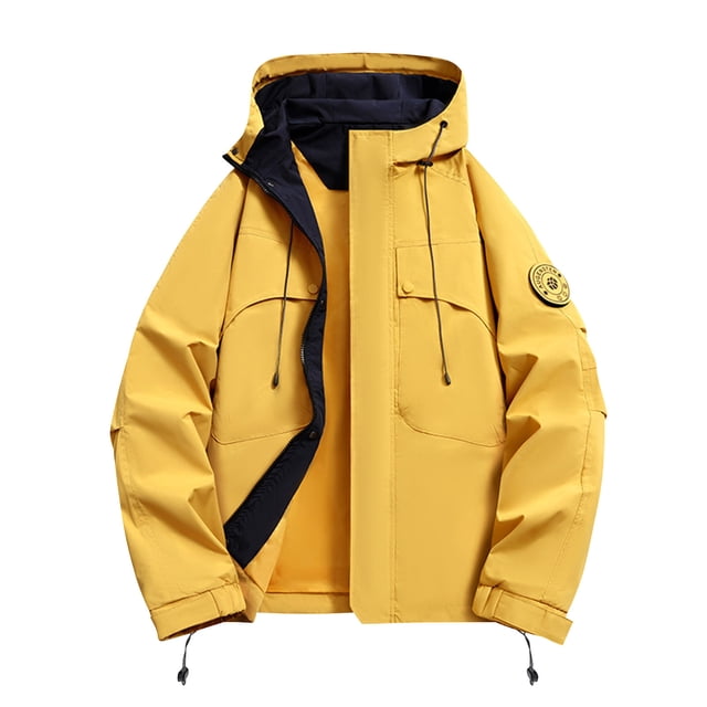 Men's Waterproof Work Jacket, Hooded Raincoat with Multiple Pockets for Outdoor and Casual Wear, Breathable Nylon Shell
