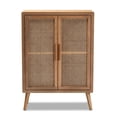 thumbnail image 3 of Baxton Studio Mid-Century Brown Oak Finished Wood and Rattan Storage Cabinet, 3 of 9