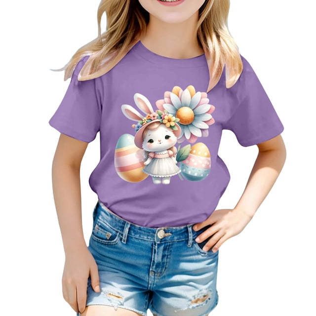 XDZJLR T-Shirt pour Tout-Petites Filles T-Shirt Enfants Pâques Graphique Coupe Ample Décontracté Manches Courtes Col Rond pour Garçons T-Shirts 12-13 Ans