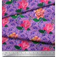 thumbnail image 2 of Soimoi Purple Polyester Crepe Fabric Leaves & Rose Flower Print Sewing Fabric BTY 52 Inch Wide, 2 of 3